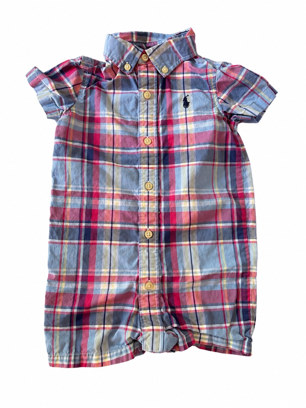 Ralph Lauren Plaid Button Romper 9M Polo Baby Boy
